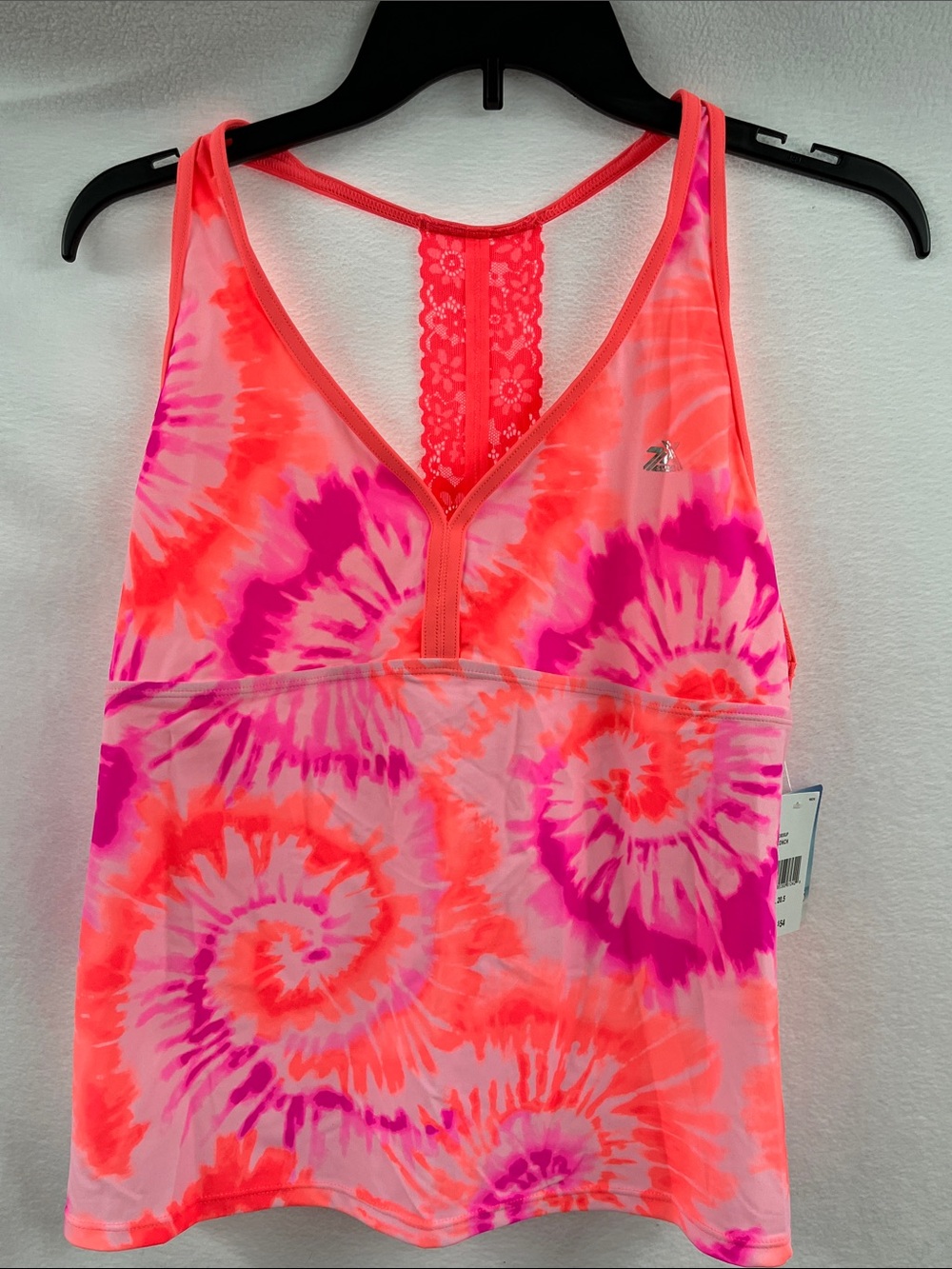ZeroXposur Neon Coral and Magenta Tie-Dye Swim Tankini Top